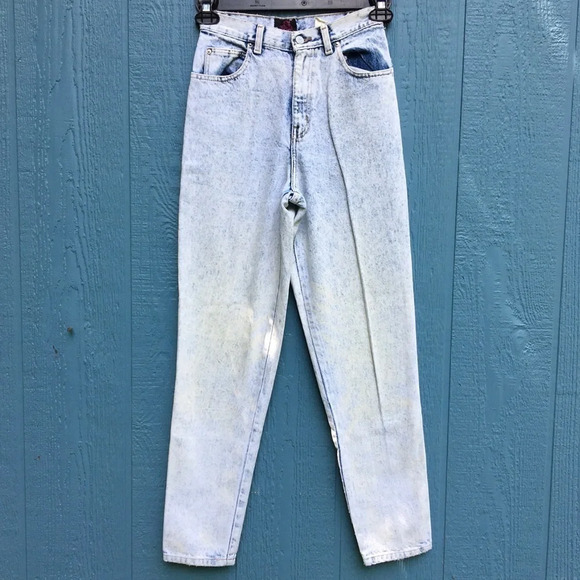 Sasson Vintage High Waisted Acid Wash Jeans Mom 7 8 Light Blue 80s Retro Pants - Picture 1 of 8